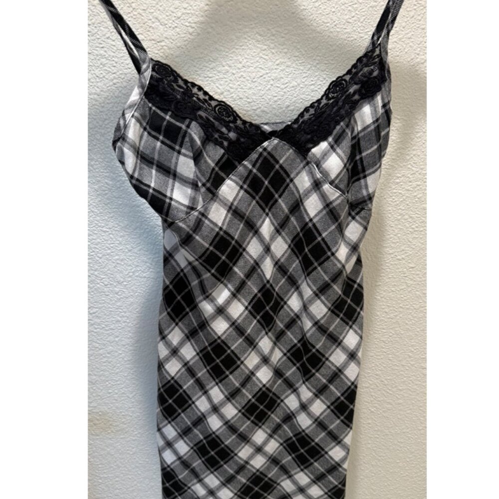 Black and white plaid lace trim babydoll short dress